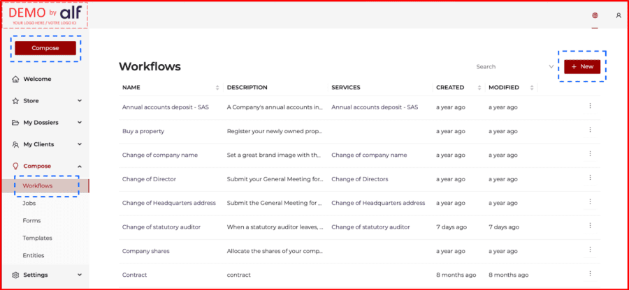 compose your own automated legal workflow with alf, dashboard Alf